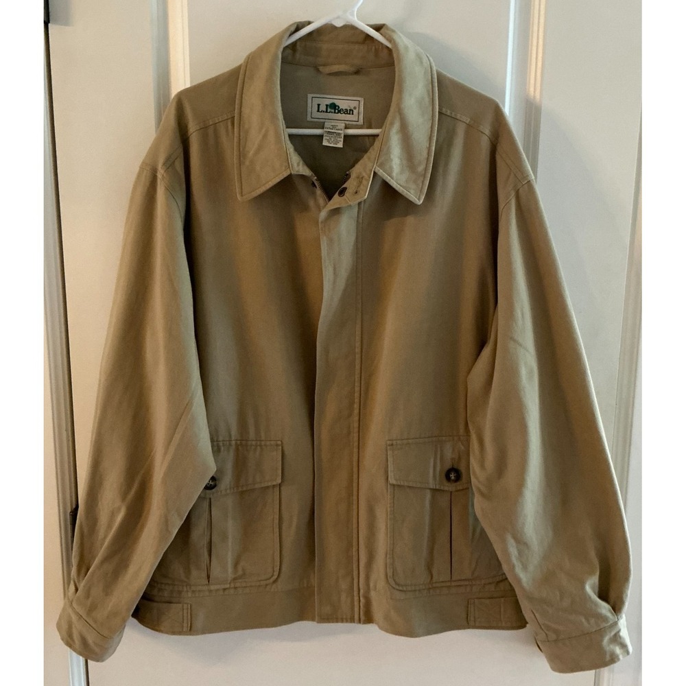 L.L. Bean Utility Jacket Mens XL Beige Khaki Field Coat Full Zip Casual